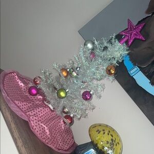 White Mini Christmas Tree with Pink Star and Ornaments